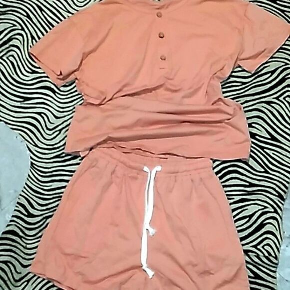 simplicity peach rustic button loungewear set - Picture 2 of 10